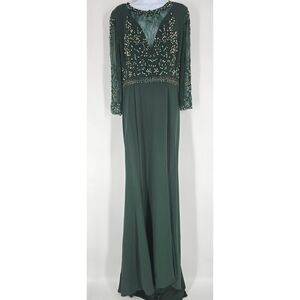 Basix Black Label Forest Green Embellished Gown Long Sleeve Size 12 NEW